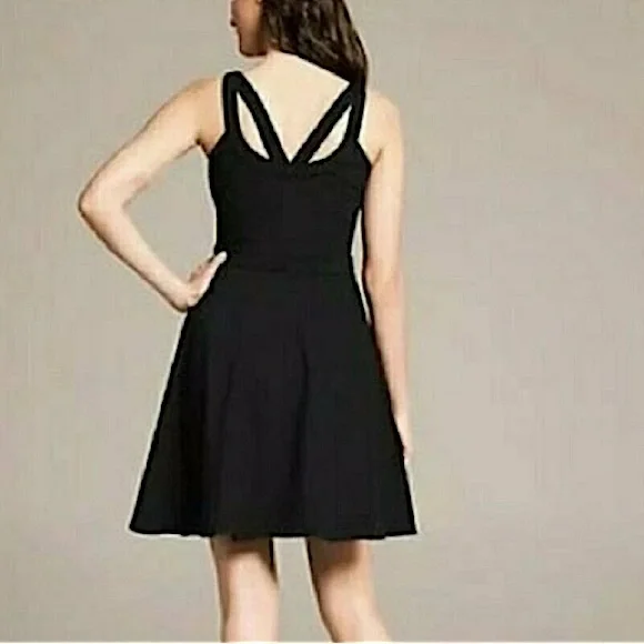 BANANA REPUBLIC Black Strappy Mini Skater Dress Size 10 - Picture 2 of 9